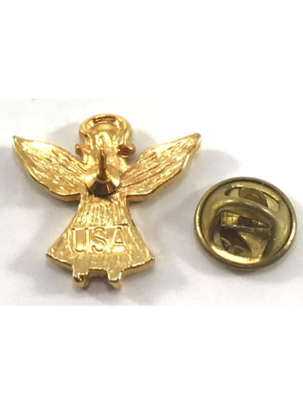 Patriotic Lapel Tack Pin Angel with American Flag Robe Gold Tone & Enamel Made i - Picture 2 of 3